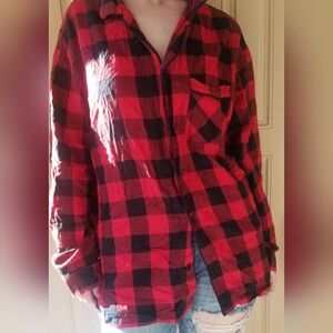 Red and Black Buffalo Plaid Button-Up Shirt